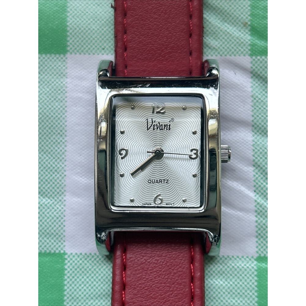 Vivani Silver Tone Red Band Womens Quartz Watch